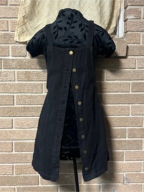 Black Denim Button Up Overall Dress